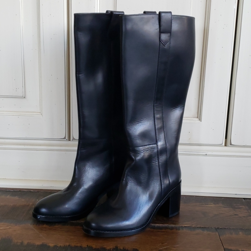 J. Crew Midnight Black Leather Heeled Boots